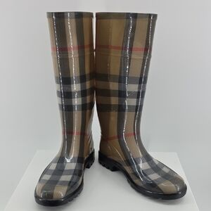 Burberry Plaid Winter Rain Boots - Black, Tan, Red